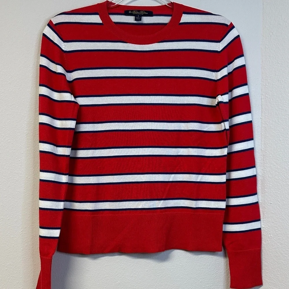 Brooks Brothers 100% Supima Cotton Red Striped Long Sleeve Crewneck Men's S